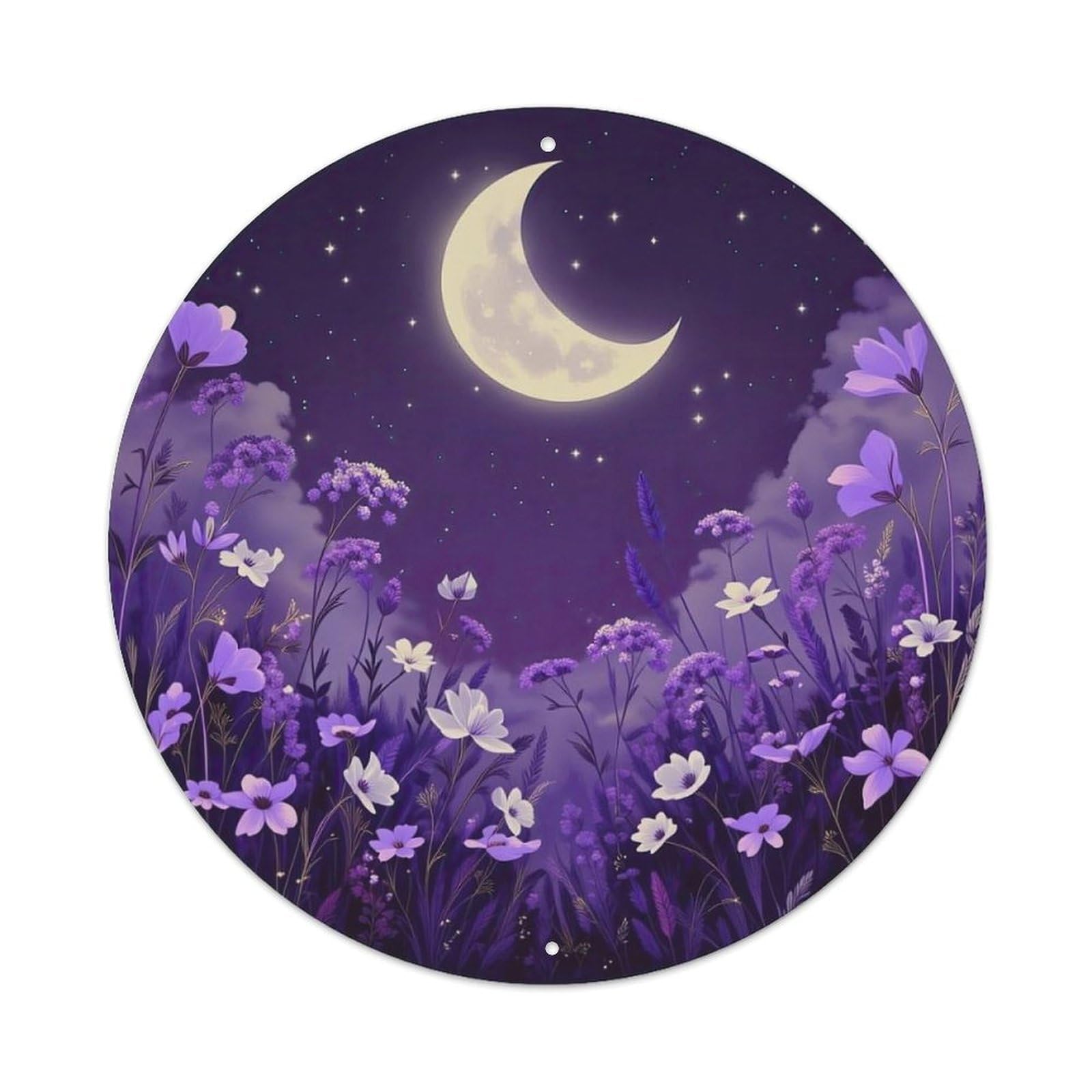 Moonlight Flowers Night Sky Stars Metal Tin Sign