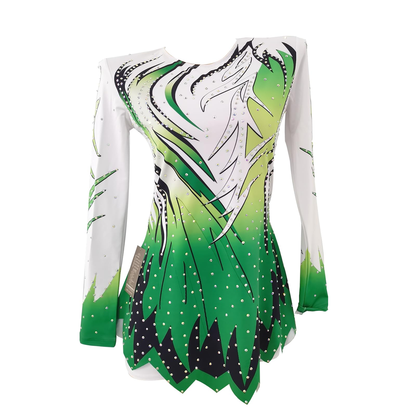 LIUHUO Collants de gymnastique artistiques à manches longues pour fille - Vert - Brillant - Pour entraînement et performance