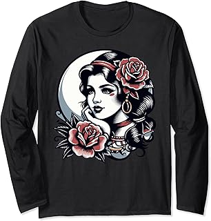 Classic American Tattoos Gypsy Girl Vintage Tattoo Style Long Sleeve T-Shirt