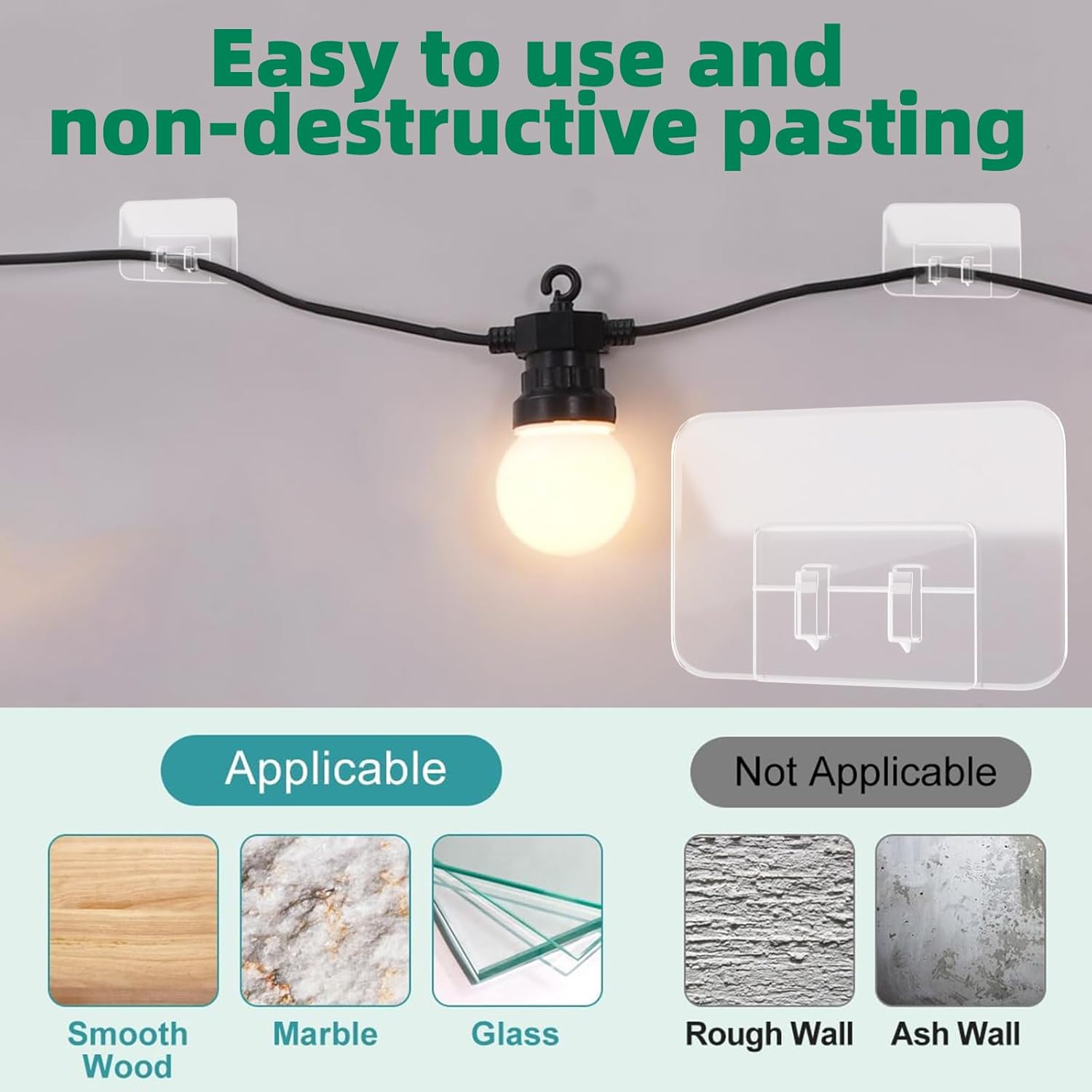 200Pcs Plastic Hooks for Outdoor String Lights Command Cable Clips Hooks Damage-Free Wall Clips for Hanging Light Strings and Cables Ideal for Christmas Decorations and Cable Accents