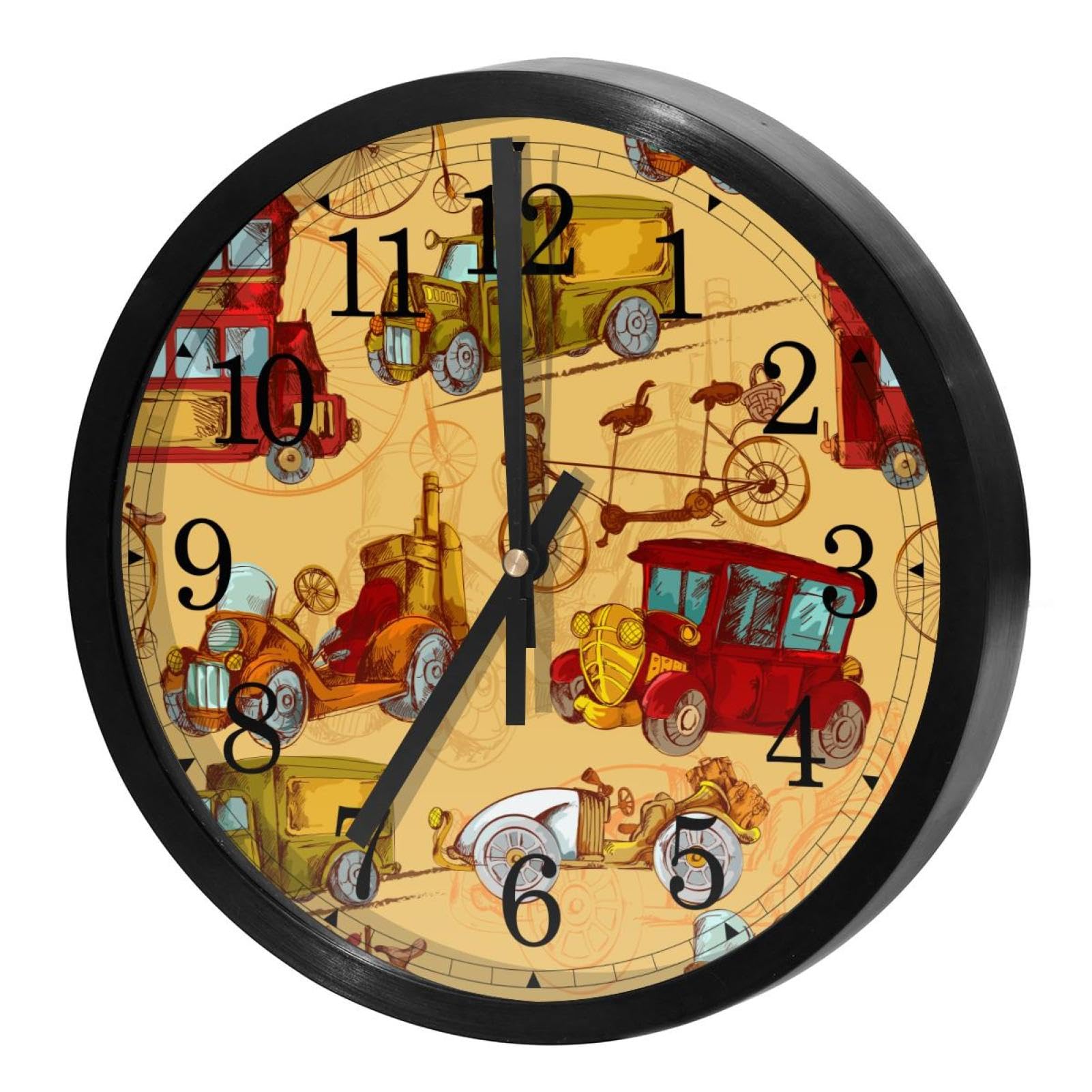 Horloge murale ronde vintage pour cuisine et maison au motif voiture