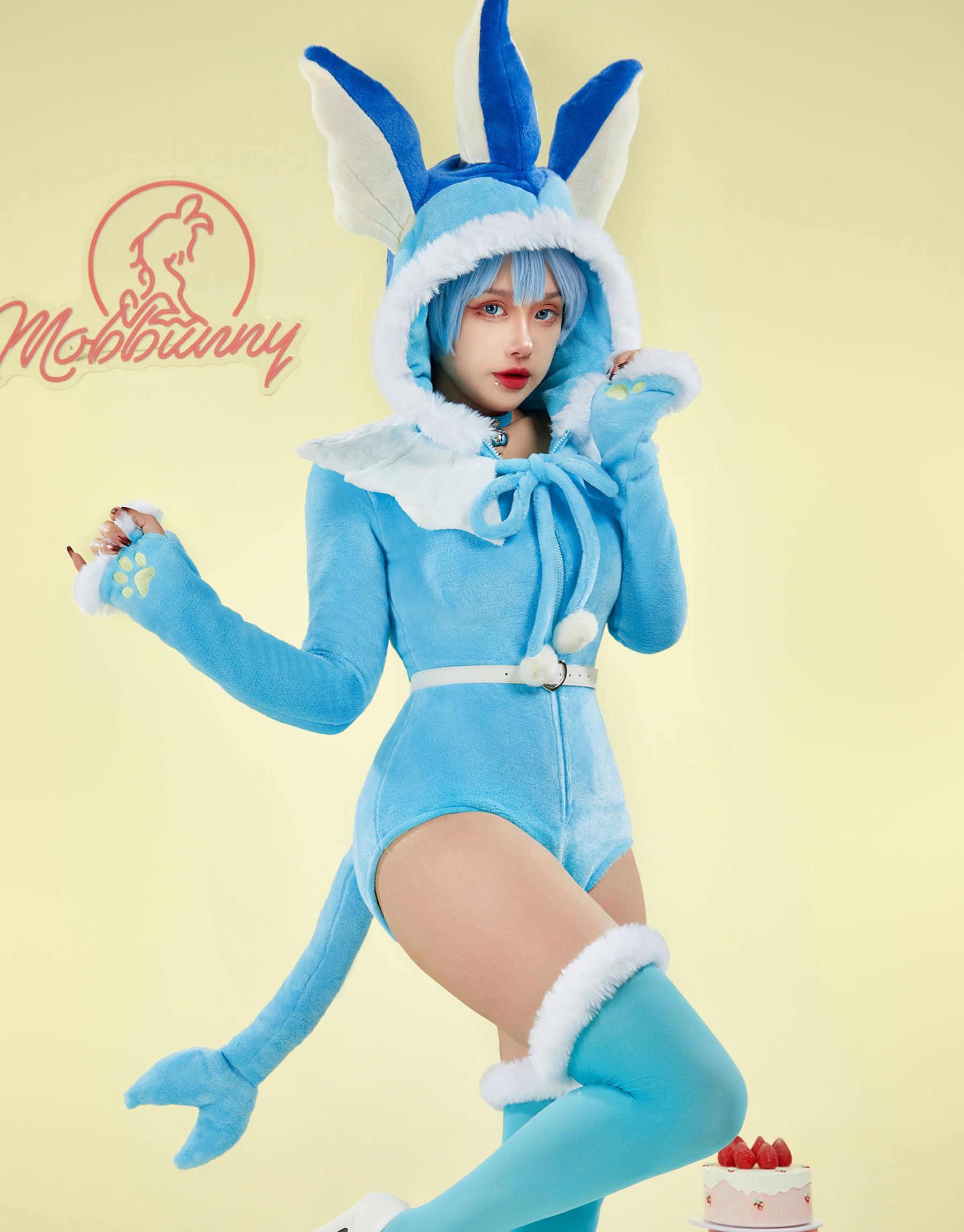 Mobbunny Women Onesie Pajamas Halloween Christmas Sleepwear Animal Romper Fuzzy Blue Loungewear Fluffy Hooded Homewear
