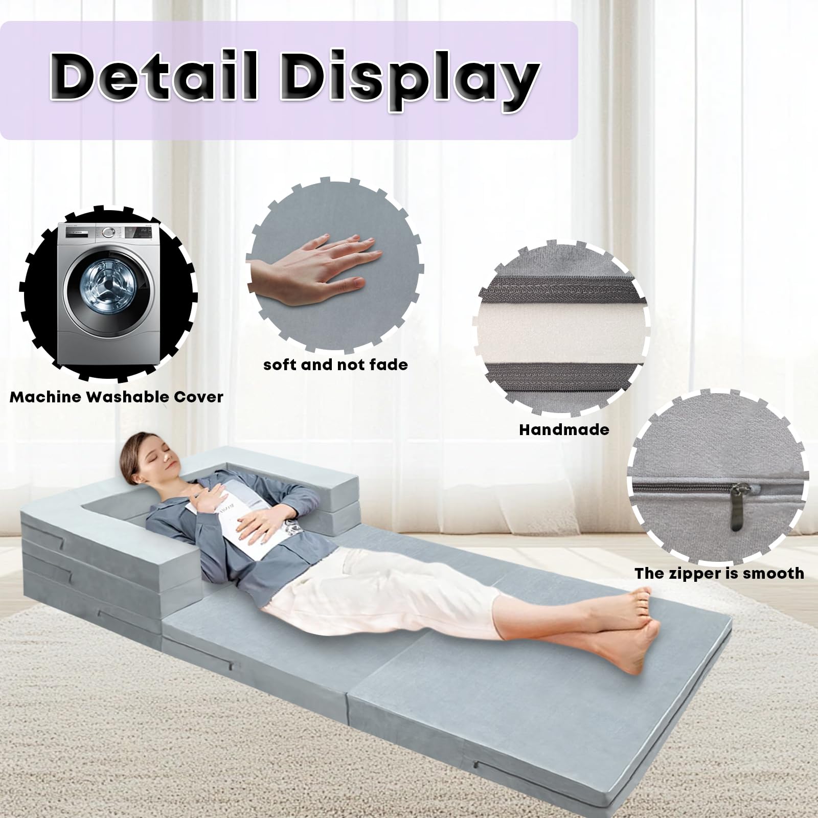 Divano Letto 2 Posti per Bambini 2-in-1 Pieghevole Schienale Poltrona, Comoda Stabile Divano Bambino Bambina, Modulare Divano Pieghevole Leggero Apribile per Camera da Letto, Soggiorno, Grigio