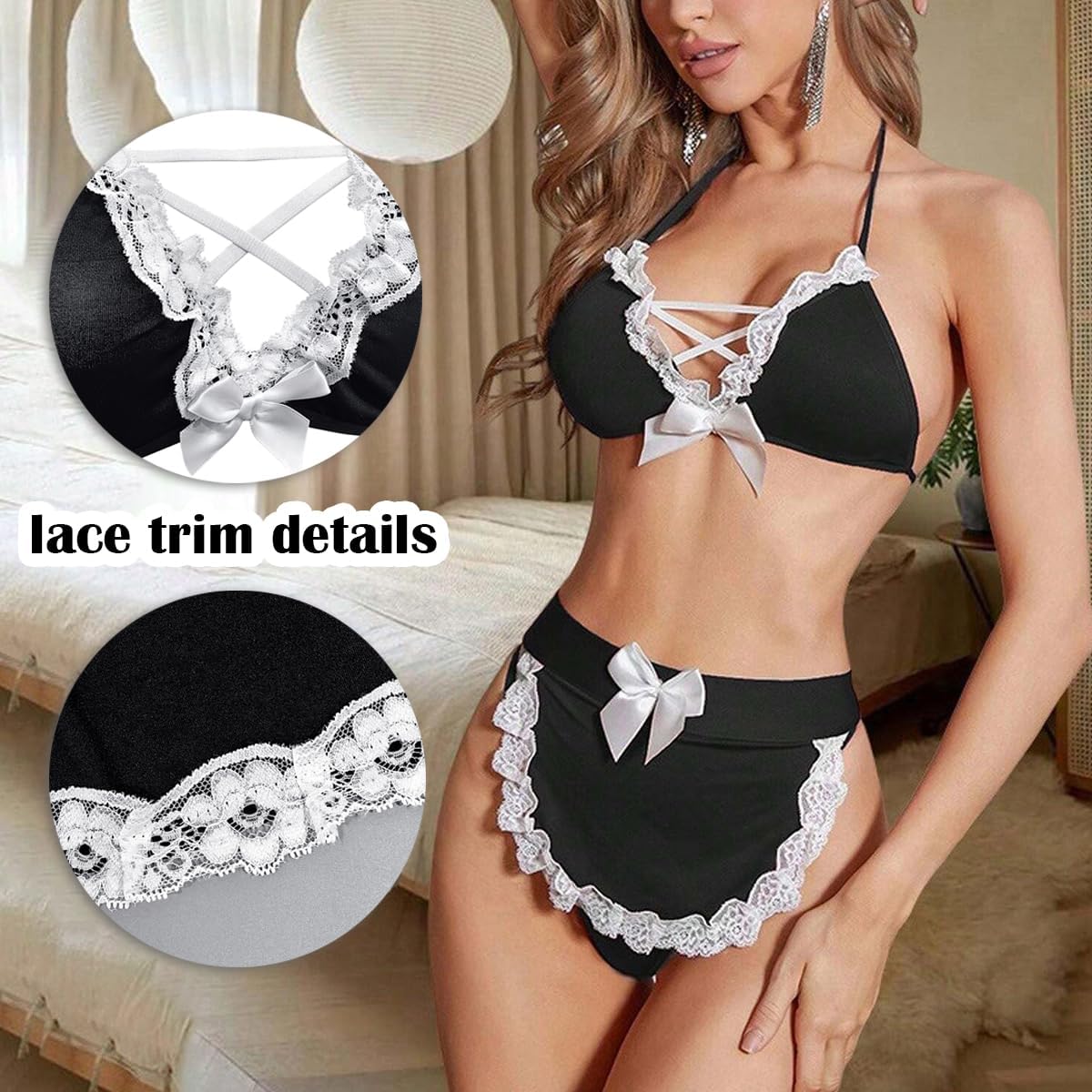 Sexy Maid Lingerie for Women Naughty Cosplay Costume French Maid themed Anime Outfit Sets with Lace Apron - Image 5