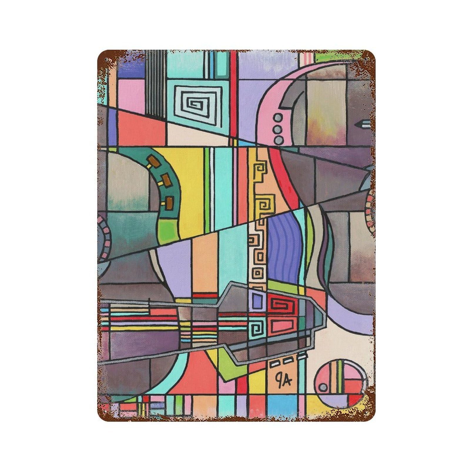 Garage Style Guitar Complex Aged Metal Wall Plaque 15.7"x11.8", Farmhouse Wall Decor for Bar And Workshop