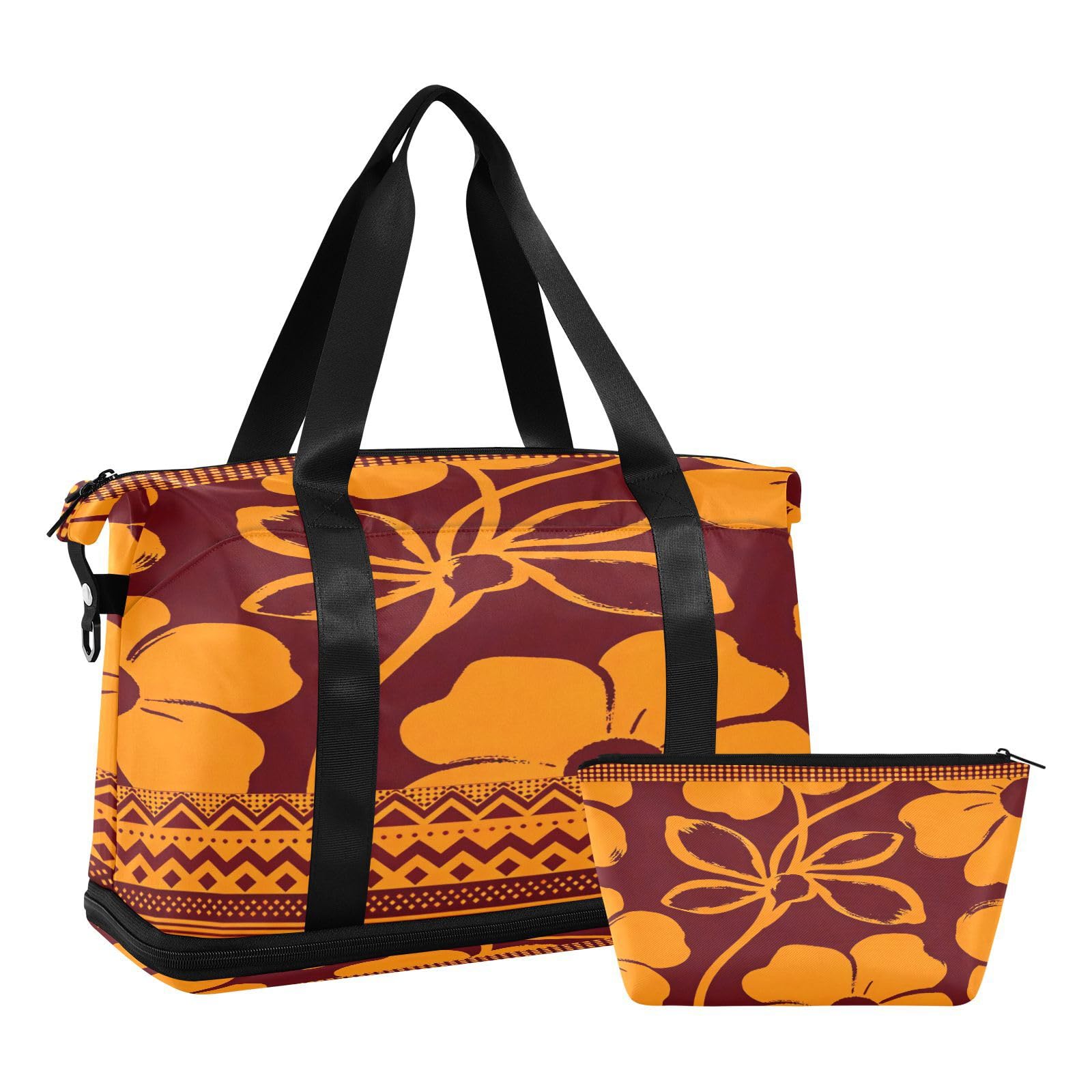 Burgundowy i pomarańczowy kwiatowy wzór plemienny wodoodporna torba podróżna torba podróżna weekendowa torba na noc z przyborami toaletowymi na podróże służbowe