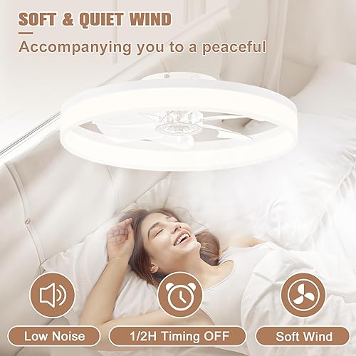 Miniatura 25 de VOLISUN Ventiladores de techo de perfil bajo con luces y control remoto, ventilador de techo empotrado, 3000 K-6500 K, luz LED inteligente sin Negro