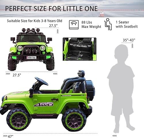 Miniatura 5 de Camión de paseo para niños, vehículo eléctrico con batería de 12 V con control remoto para padres, almacenamiento, suspensión de resorte, 3