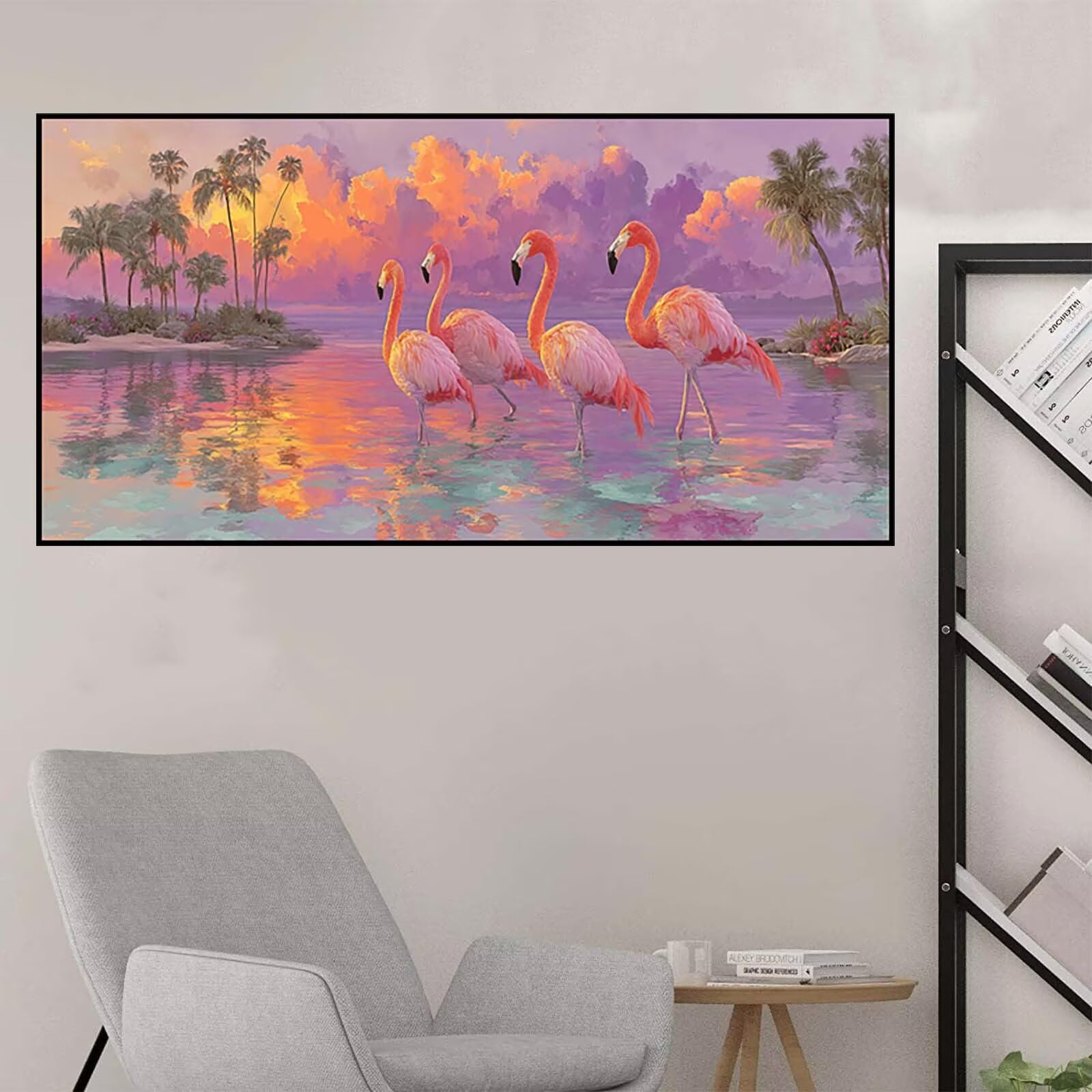 Malen Nach Zahlen Flamingo Malen Nach Zahlen Erwachsene Tier 100X300 CM, DIY Paint by Numbers Bastelset Erwachsene Anfänger mit 3 Pinsel und Acrylfarben & Knitterfreie Leinwand für Wanddeko -lsy2506Z9