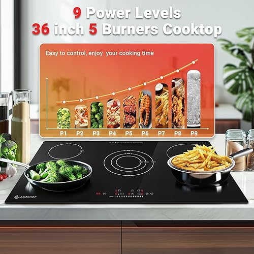 Miniatura 10 de AMZCHEF - Estufa eléctrica de 30 pulgadas, quemador eléctrico integrado con 5 quemadores, control de pantalla táctil de 240 V, estufa eléctrica de