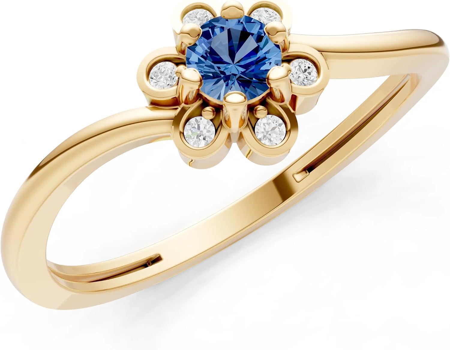 PEORA Round Cut London Blue Topaz Stackable Band Available in Solid 10K, 14K or 18K Ring – White, Yellow or Rose Gold