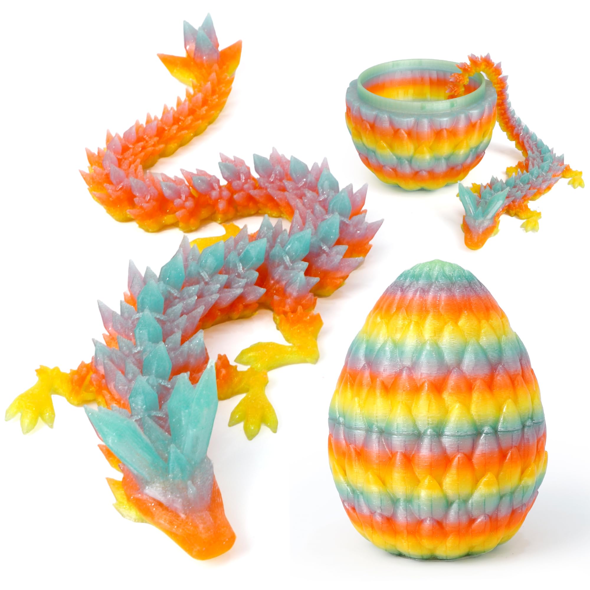 Flavery 3D Dragon Egg - Rainbow Easter Egg with Flexible Dragon Inside, Large 3D Printed Gift,Figurine Decor, Executive Desk Toy(12" Dragon)