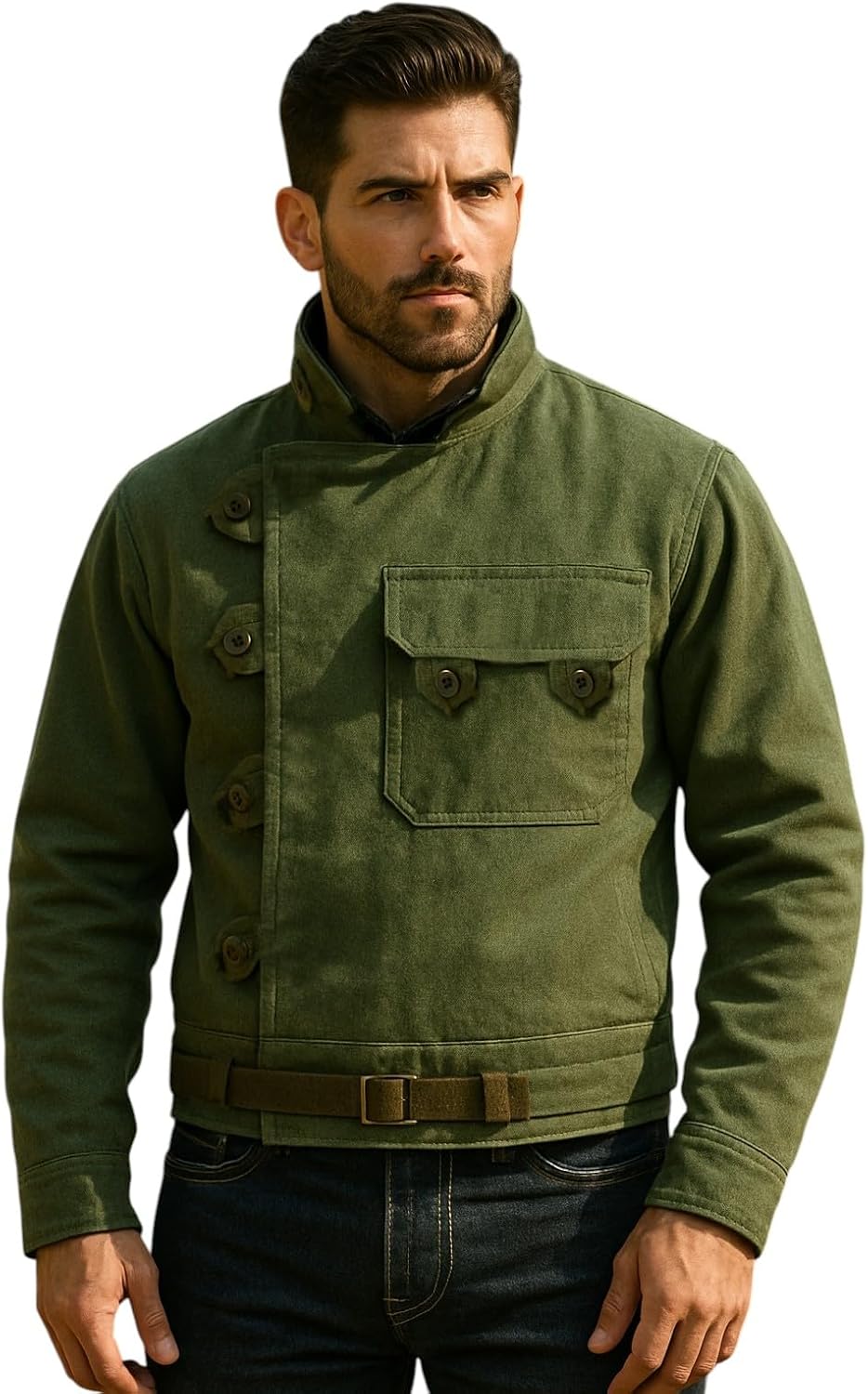 Swedish Jacket Dispatch Rider Vintage Army Green Military Field Jacket Men