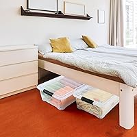 Vista 12 de Paquete de 3 cajas de almacenamiento de plástico para debajo de la cama, caja de almacenamiento apilable transparente de 40 cuartos de galón, caja