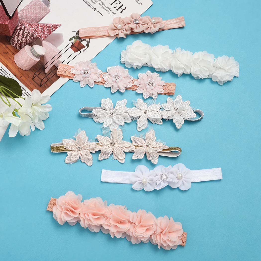 IYOU Baby Girls Headband Floral Pink Hair Bands with Grosgrain Ribbon Headwear Party Wedding Photography Hair Accessories for Kids(Pack of 7) (Pink2) - Image 4