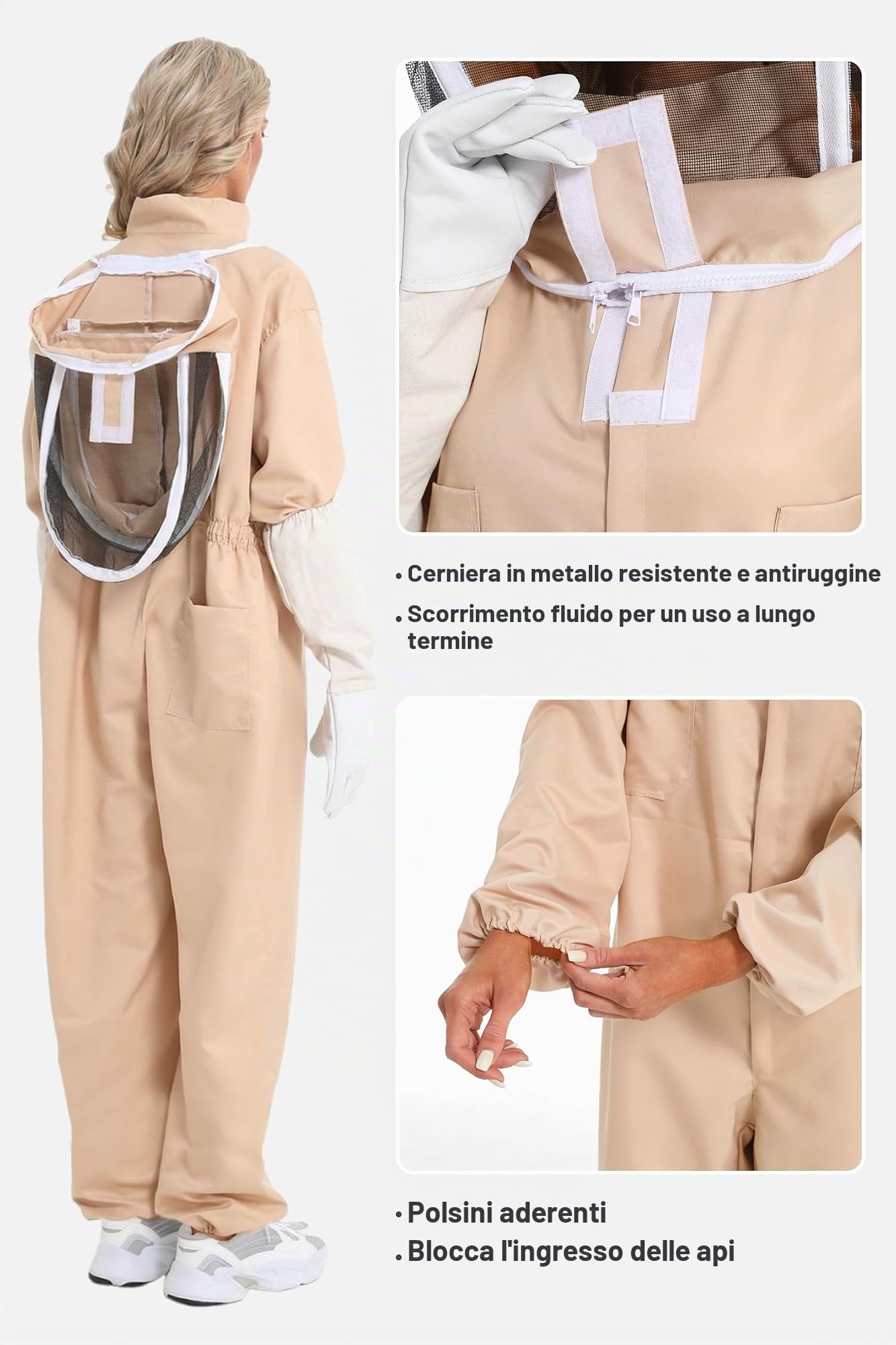 Tuta da apicoltura per uomini e donne, L, con cappuccio e guanto, per cortile professionale e principiante apicoltura