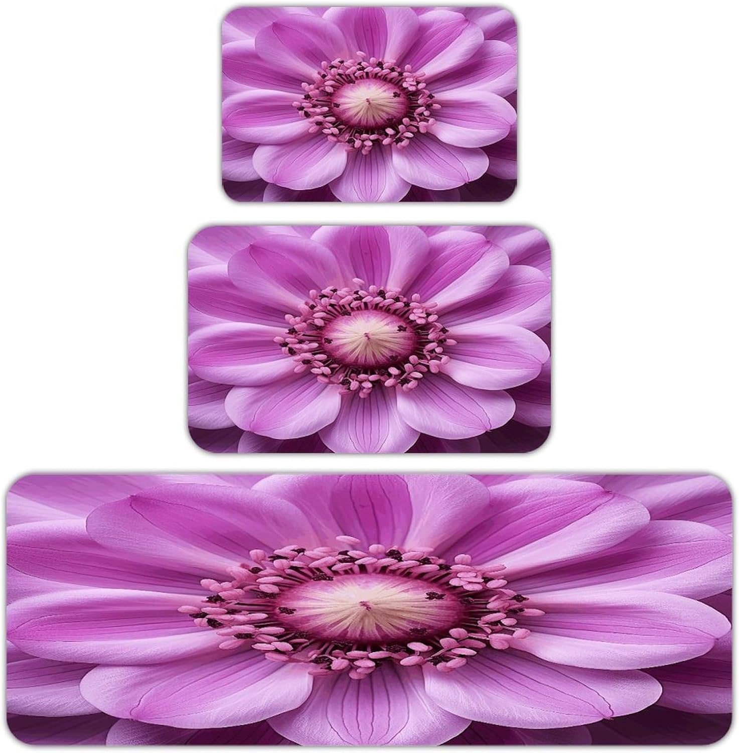 Purple Flower Center Kitchen Mats for Floor 3PCS Waterproof Low-Profile Kitchen Rugs Floor Mat Non Slip Anti Fatigue Mats Comfort Standing Mat Runner Rug Area Rug 6"x24"+20"x31"+17"x47"