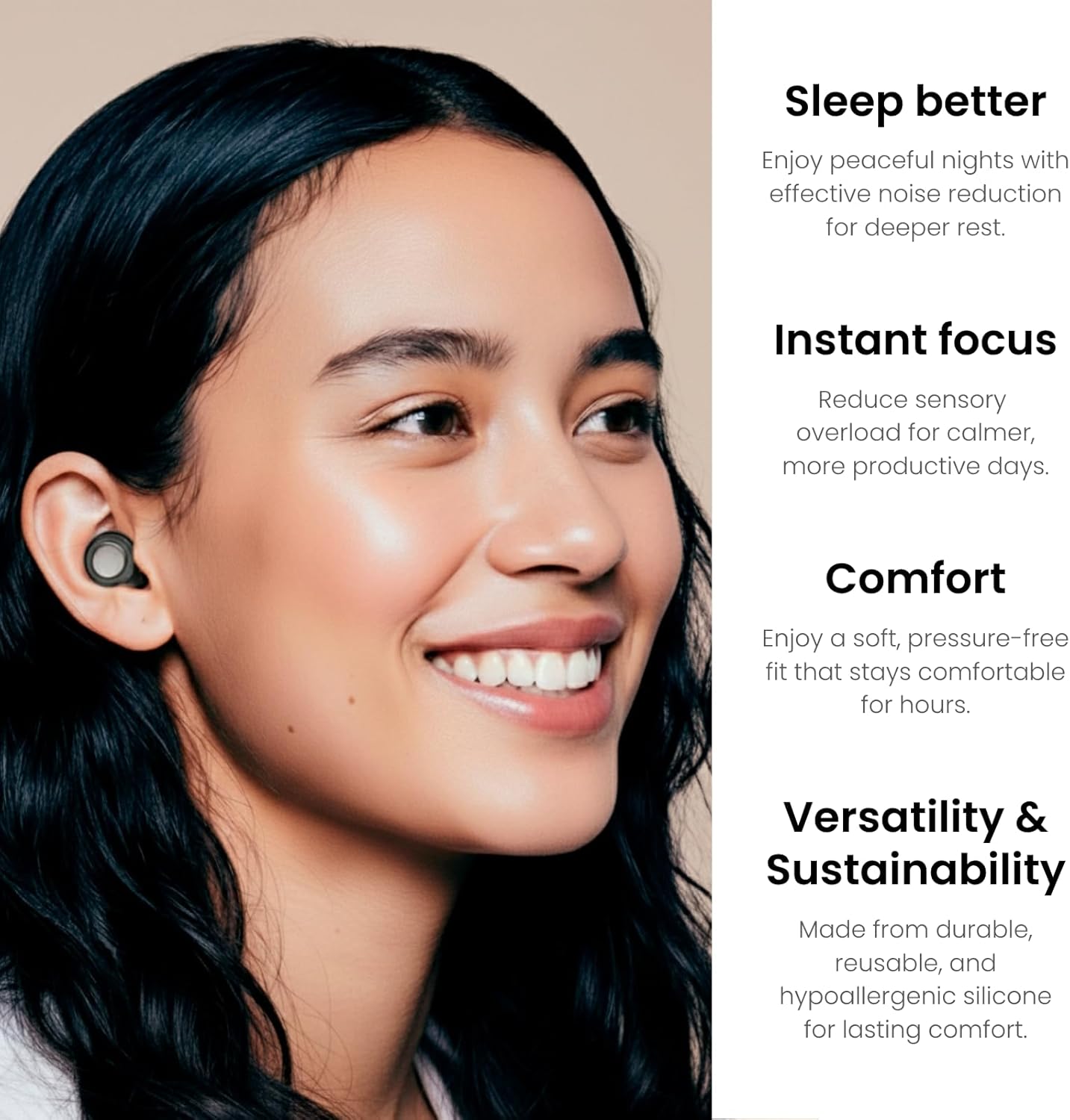 Ear Plugs for Sleeping Noise Cancelling 28dB - Reusable Silicone Earplugs for Sleep, Concert, Work, Study, Travel | 4 Sizes, Comfortable Side Sleepers | Cleaning Tool & Case - HEION Aura