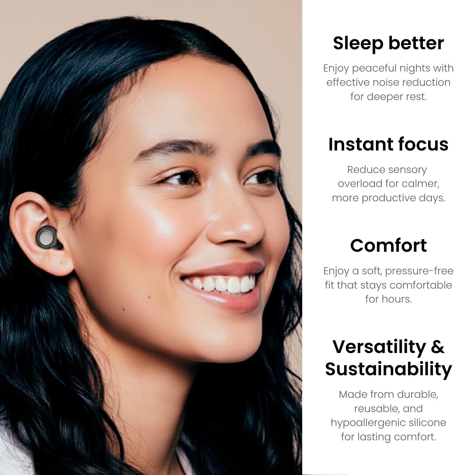 HEION Aura - Tapones de silicona reutilizables con cancelación de ruido para dormir, estudiar, viajar y entornos ruidosos | Ajuste cómodo y adaptable con puntas de varios tamaños | Incluye herramienta