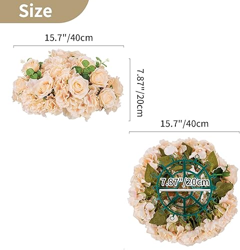 Miniatura 6 de NUPTIO Ramo de arreglo de bolas de flores - 2 piezas de 15.7 pulgadas de diámetro, bolas de rosas falsas color champán para centros de mesa mesas -