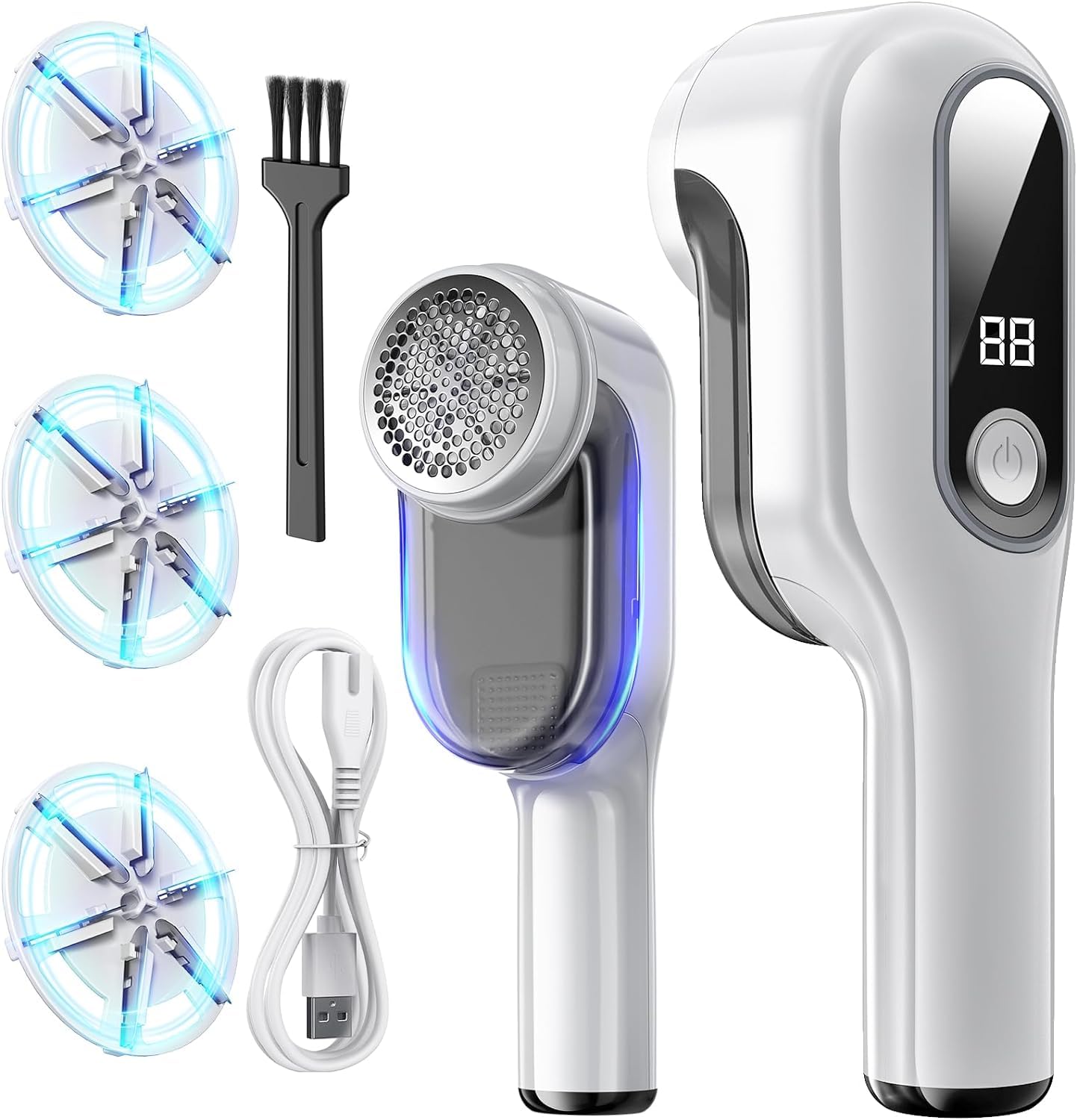 KASTWAVE Fabric Shaver and Lint Remover, Large Size Electric Charging Fabric Shaver and Lint Remover with 3 Free Extra Blades, Large Capacity Scrap Storage, Effectively Remove Fluff, Lint, and Bobbles