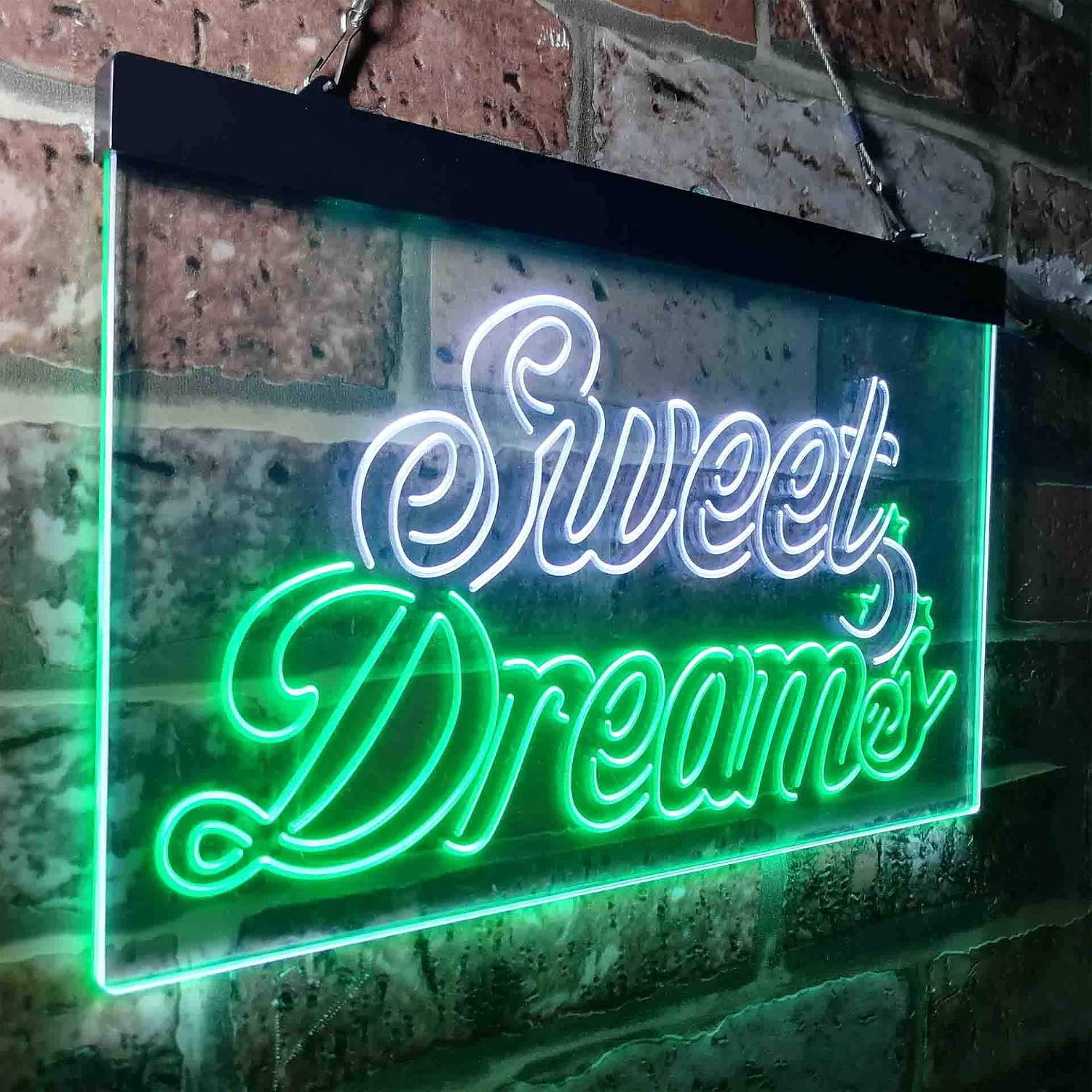 ADVPRO Sweet Dreams Moon Star Bedroom Dual Color LED Neon Sign White & Green 24 x 16 Inches st6s64-i3753-wg