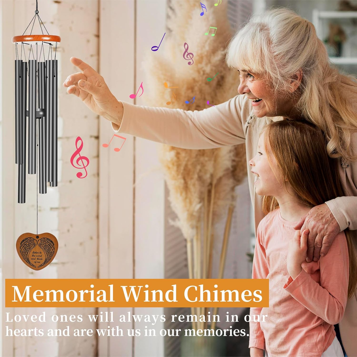 Wind Chimes Outdoor Outside,35" Memorial Wind Chimes,Bereavement Funeral Sympathy Gifts for Loss of Loved One, Mother,Father