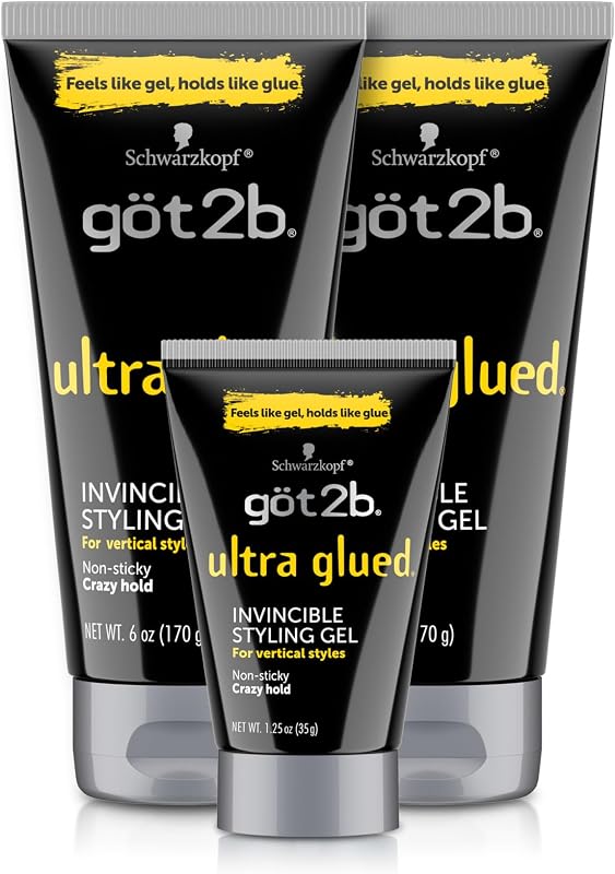 Got2B Gel para el cabello ultrapegado, fijación extra fuerte, 6 onzas líquidas + 1.25 onzas líquidas | Fija los estilos en su lugar, Fórmula no pegajosa que no se desprende, Tamaño de viaje incluido, Para picos verticales, Tecnología Alpha XTR