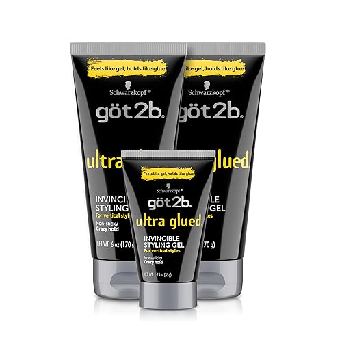 Gel para peinar Got2b Ultra Glued Invincible, 2 tubos de 6 oz y 1 tubo de viaje de 1.25 oz