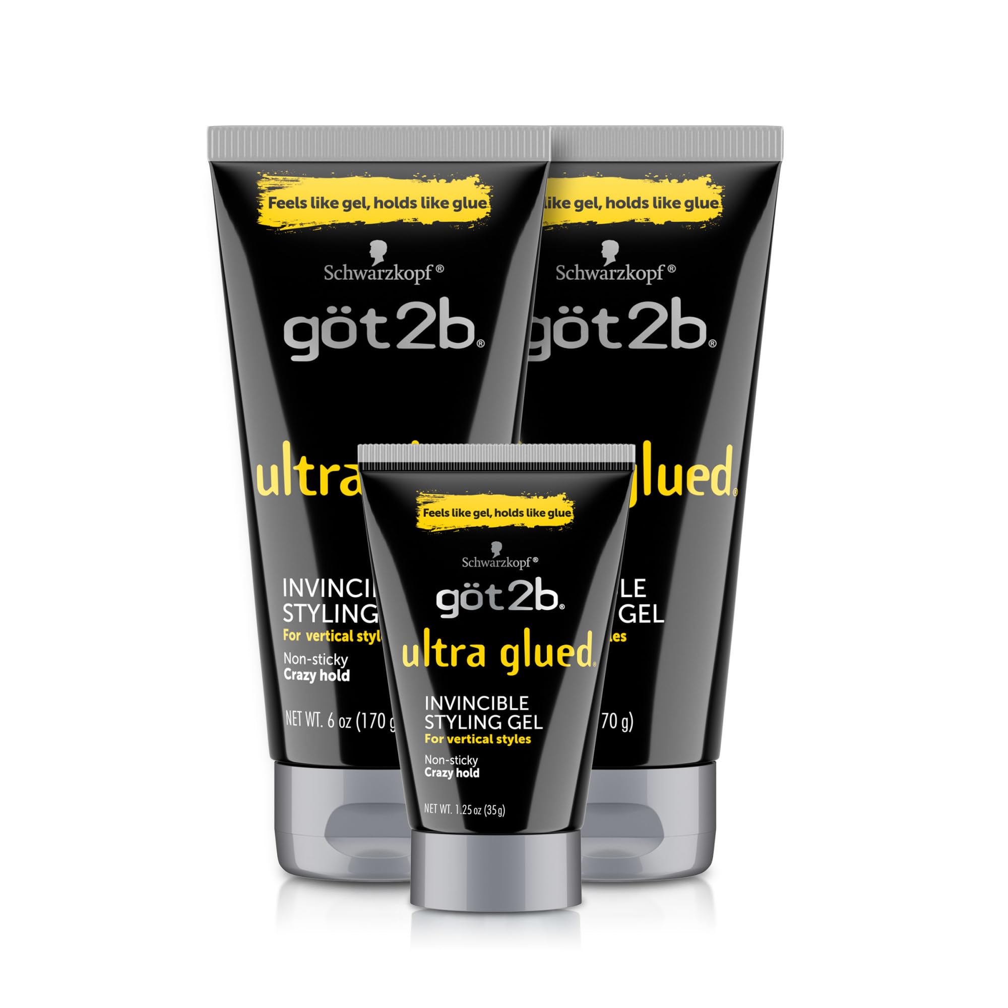Got2BUltra Glued Invincible Styling Gel 2 - 6 oz tubes + 1 Travel 1.25 oz tube[Amazon-developed Certification] Compact by Design