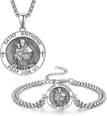 ADMETUS St Anthony Necklace & St Anthony Bracelet Round Saint Anthony Medal Amulet Protection Jewelry Religious Gifts for Men