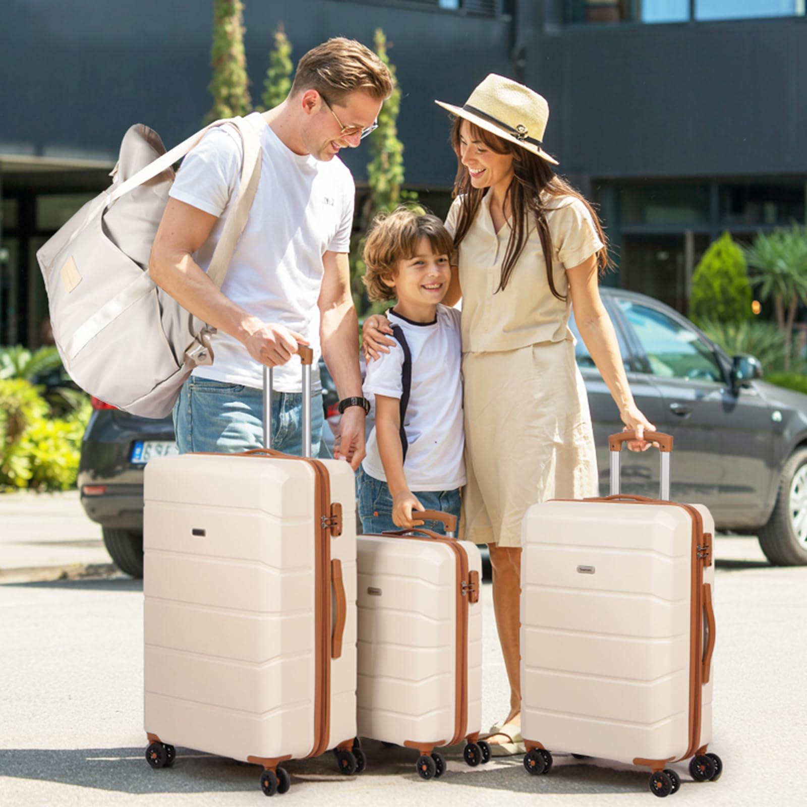 H.yeed Ensemble de Valises de Voyage 3 Pièces, Valise Cabine Rigide Légère en ABS avec 4 Roues Pivotantes et Serrure TSA, 21" + Sac de Voyage et Trousse de Toilette, Blanc