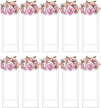 Metal Flower Stand Display Rack Centerpiece Stand Geometric Column Stand Flower Holder for Wedding Party Venue Decor, Free Standing/Tabletop, 11lbs Load-bearing White 10 PCS 23.6in