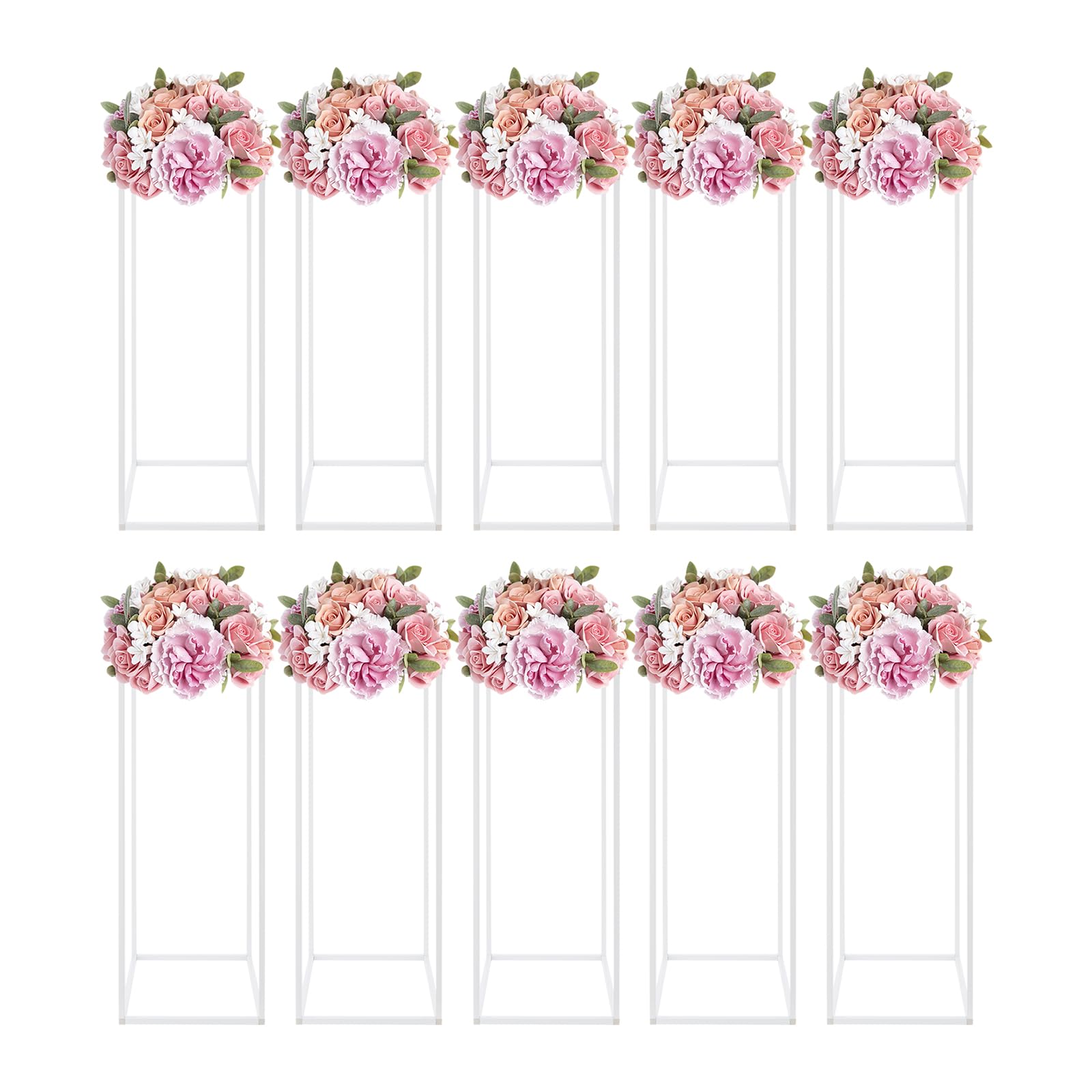 10 Pcs Wedding Flower Stand, 60cm Metal Vase Column Stand, Rectangular Wedding Centrepieces, Geometric Display Rack for Wedding Birthday Decoration, 24x24x60cm
