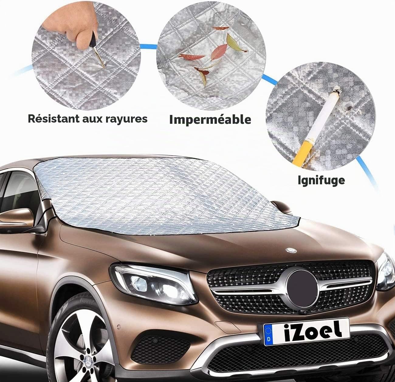 Couverture Pare-Brise Voiture Couverture Magnétique iZoeL Bache Pare Brise Voiture - Protection hivernale Protège Contre Vent Neige Poussière Givre Soleil - avec Aimant - 2 Tailles
