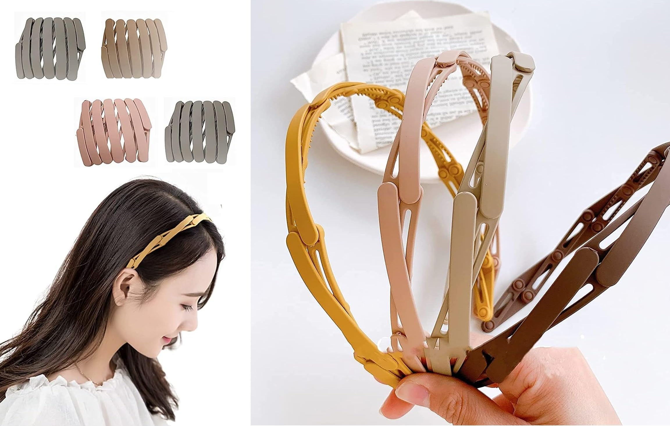 Matte Compact Folding Headband/Foldable Hair Hoop, Vintage Geometric Retractable Pocket Hair Band, Portable Sport Non-slip Foldable Headwear (Pack of 2)-image-45