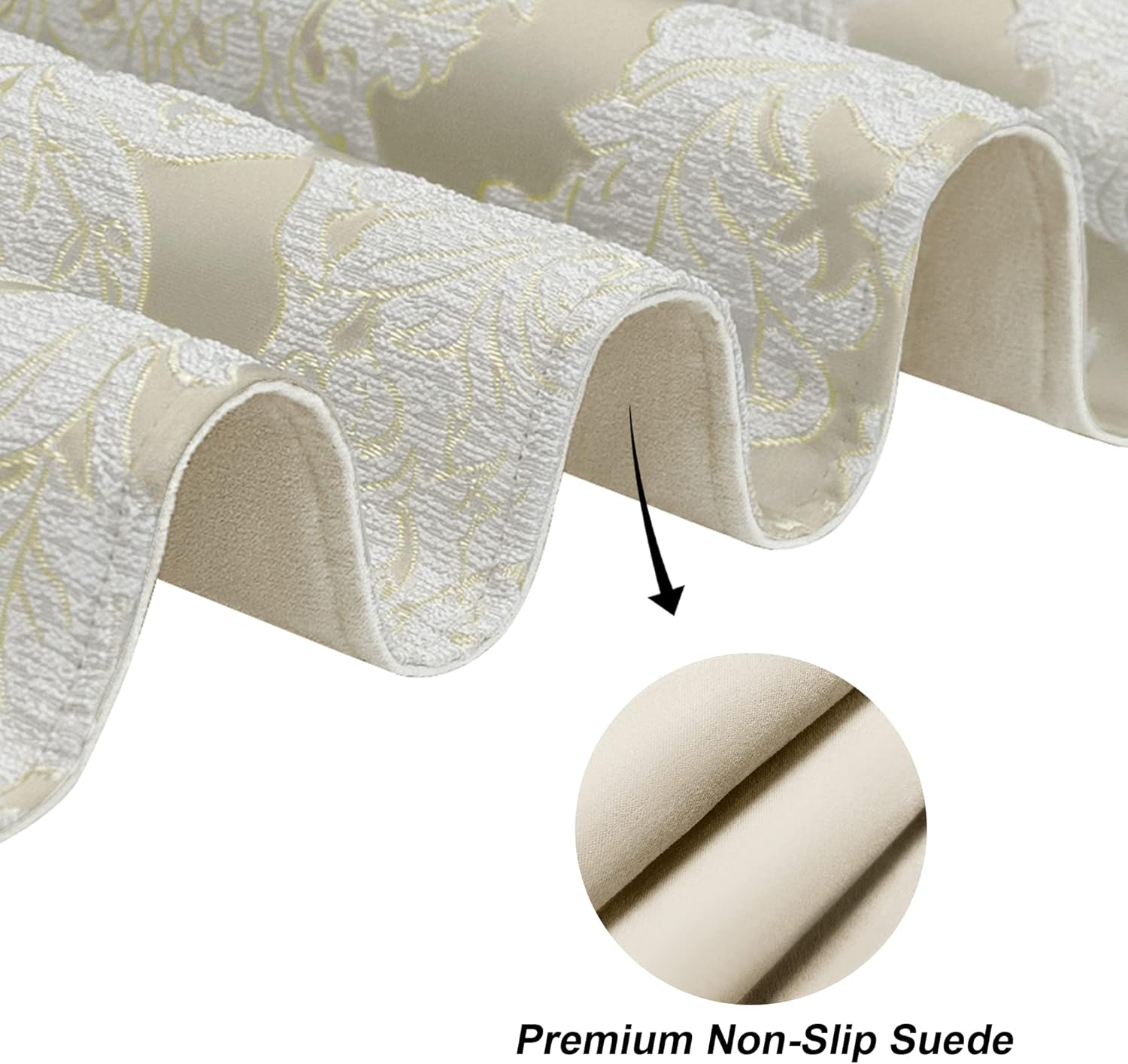 Loom and Mill Luxury Damask Table Runner 13x90 inch, Elegant Jacquard Fabric Dining Table Runners with Multi-Beads, Great for Home Table Setting Kitchen Dresser Party Holiday Decor(Beige, 13x90in)