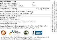 Vista 3 de Mega Resveratrol Piel de uva roja, resveratrol piceid, soluble en agua/alta absorción/aumenta el óxido nítrico. 500 mg por cápsula. Certificado