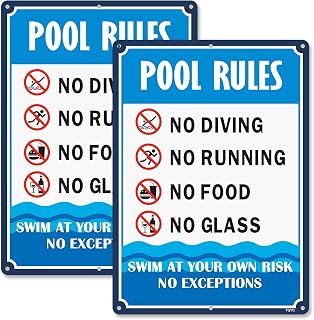 TQYC Pool Rules Sign, No Diving No Running No Food No Glass, 2-Pack 14” x 10” Rust Free Aluminum Sign, UV Protected and Weatherproof, Durable Ink, Easy to Install