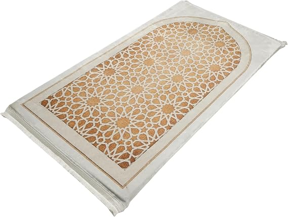 Modefa Foam Prayer Rug - Thick Padded Prayer Mat Cushioned Thick Prayer Mat - Large Long Soft Muslim Prayer Rug Velvet Digital Print (Lattice - Gold)