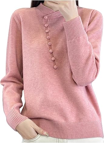 Sweaters for Women Casual Long Sleeve V Neck Crochet Pullover Sweater Half Button Down Solid Color Soft Fall Tops