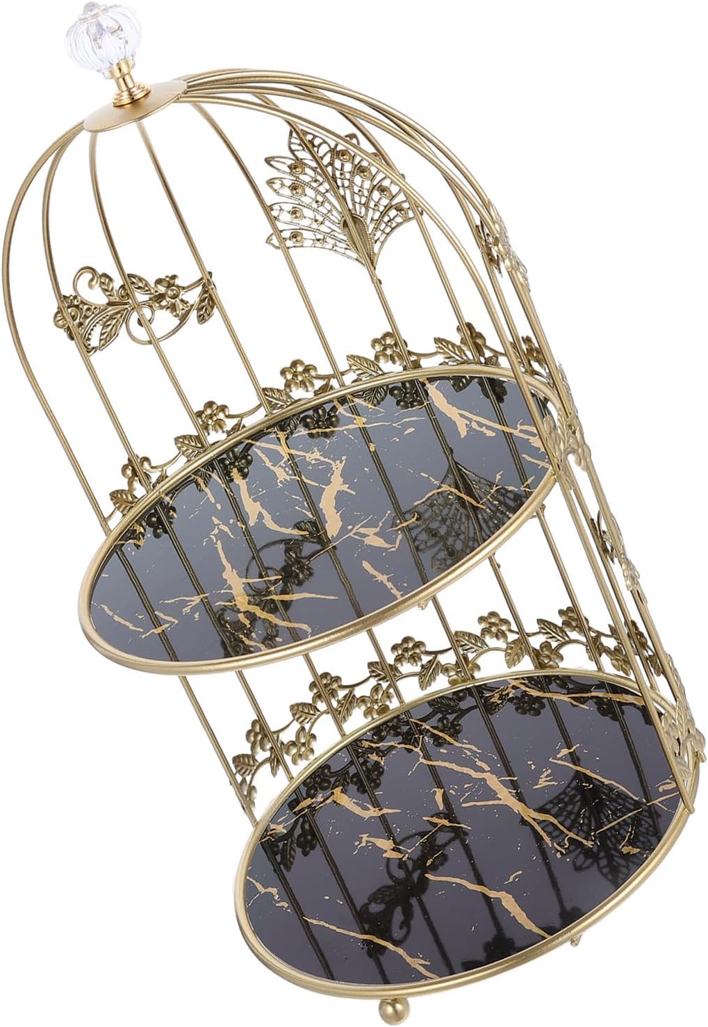 Toddmomy Bird Cage Makeup Organizer 2-tier Wrought Iron Cosmetic Storage Rack with Vintage Look for Dresser, Sturdy and Stable Desktop Holder for Perfume and Jewelry
