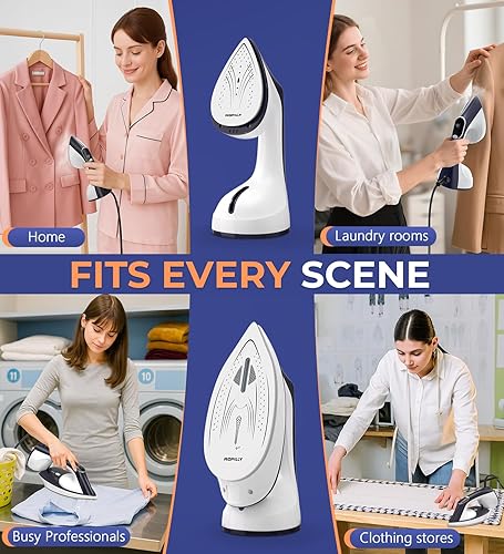 Miniatura 9 de Vaporizador para ropa, vaporizador y plancha 2 en 1 de 1600 W con placa de cerámica grande, potente vapor turbo, control inteligente de temperatura,