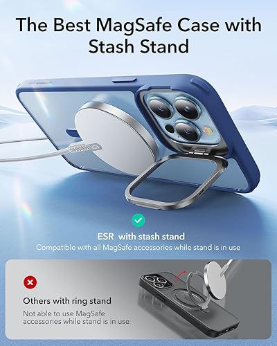 Vista 104 de ESR - Funda para iPhone 15 compatible con MagSafe, funda protectora de grado militar con soporte integrado, cubierta trasera resistente a