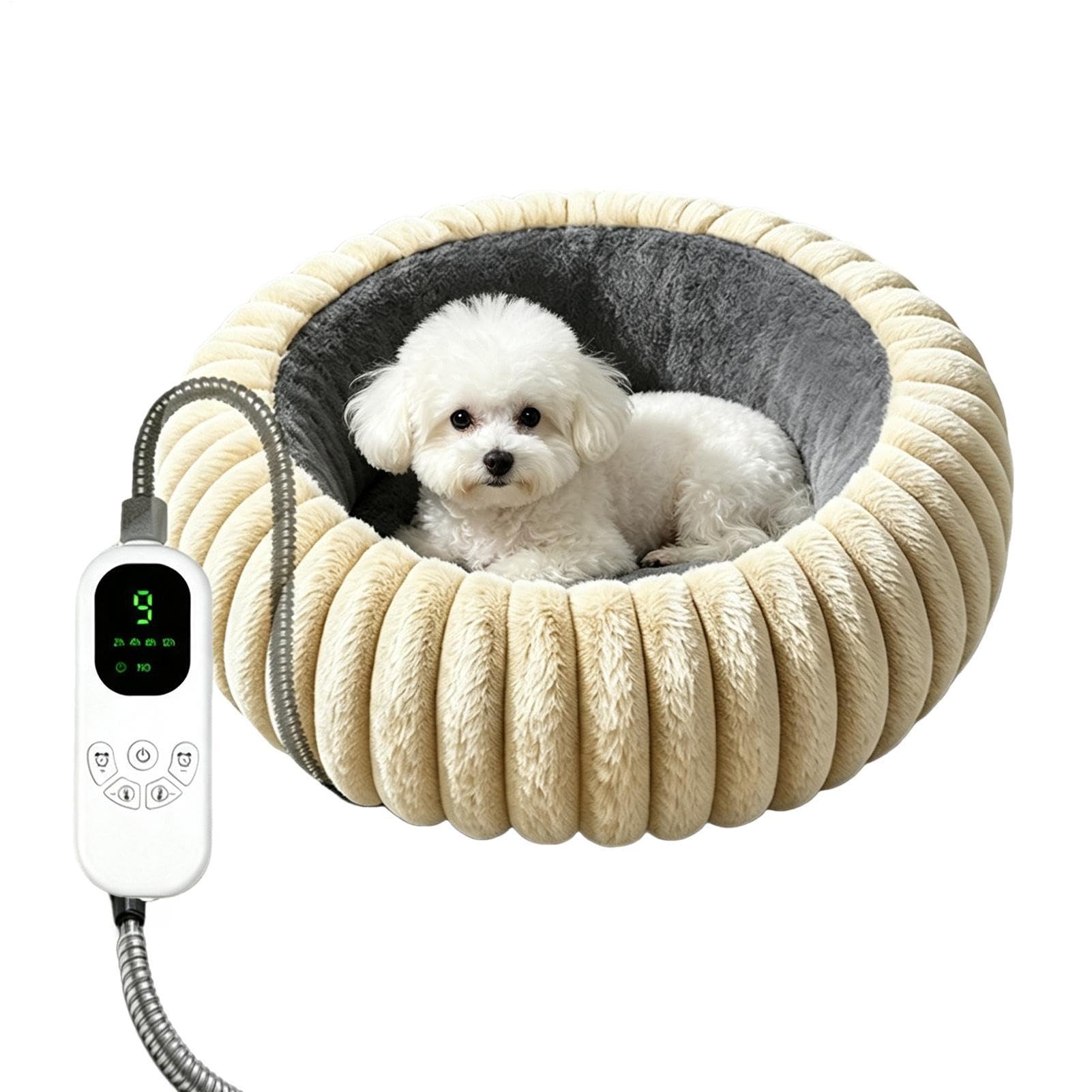 Cuscino riscaldante per gatti, 9 livelli, caldo, rotondo, in peluche, regolabile | Cuccia rotonda per gatti, per casa, interni ed esterni, soggiorno, camera da letto, ufficio, pavimento, mobili, viaggi,