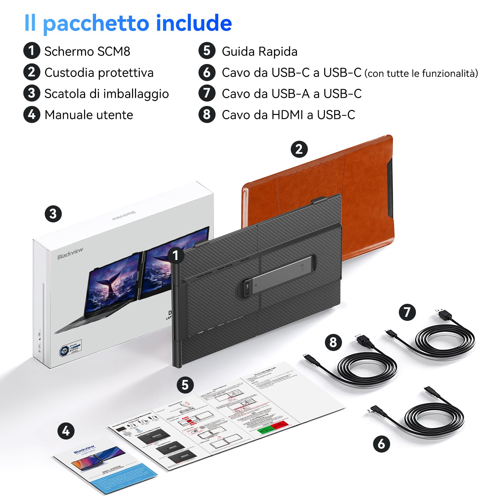Blackview Monitor Portatile per Laptop, 15,6“ FHD 1200P 100% sRGB FHD Ultra Leggero Adatto a Tutte Dimensioni Laptops Venire con Type-C USB HDMI Plug-Play per Mac, Windows, Chrome, Android
