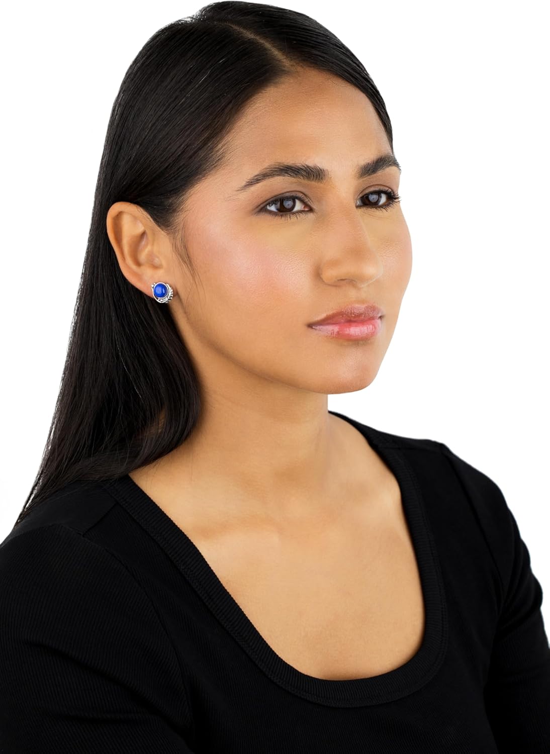 American West Jewelry Sterling Silver Choice of Gemstone Leaf Design Button Earrings