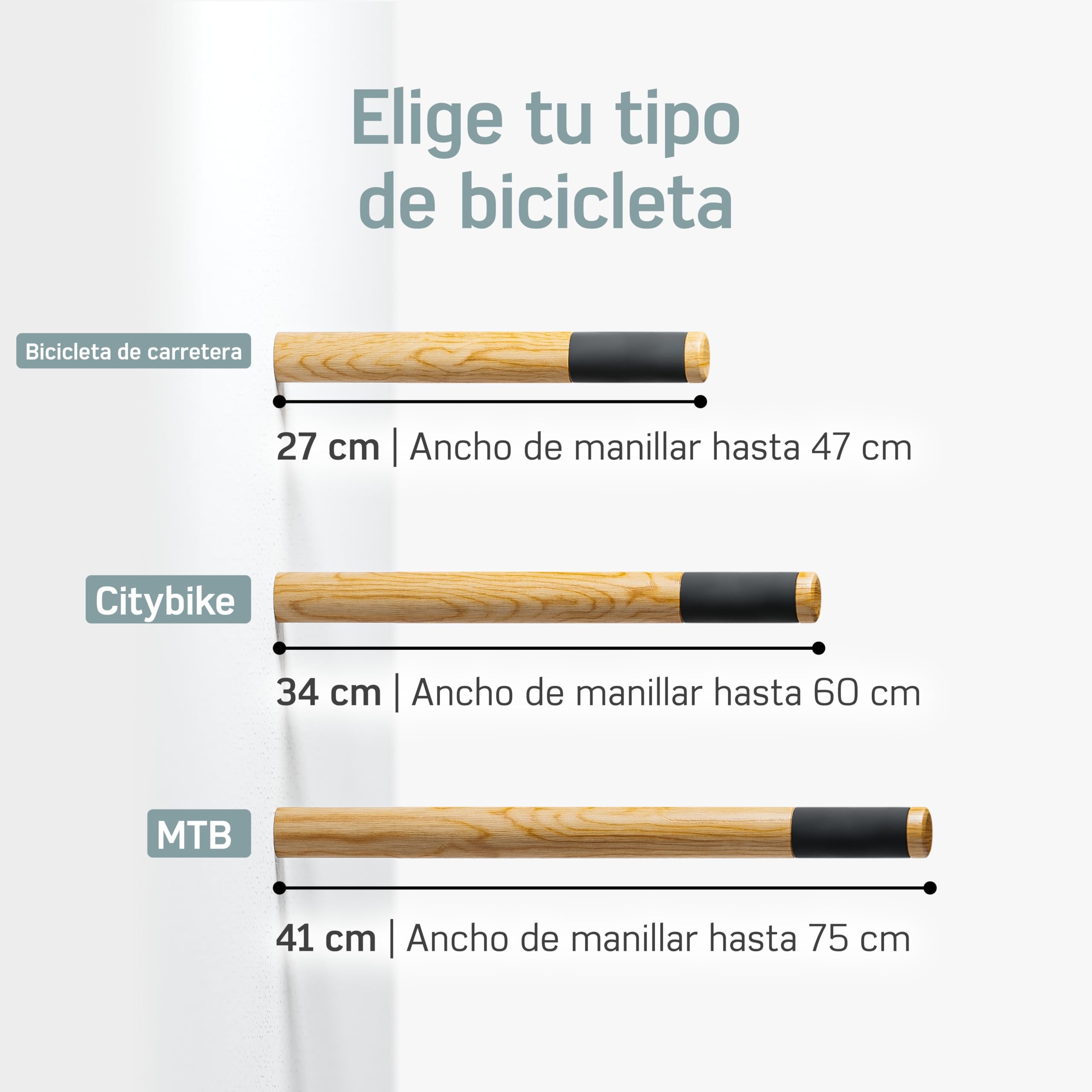 Borgen Soporte bicicletas pared - Soporte de pared para bicicletas de carretera de madera -Madera de roble noble - Soporte pared bicicletas mtb, carretera y ciudad