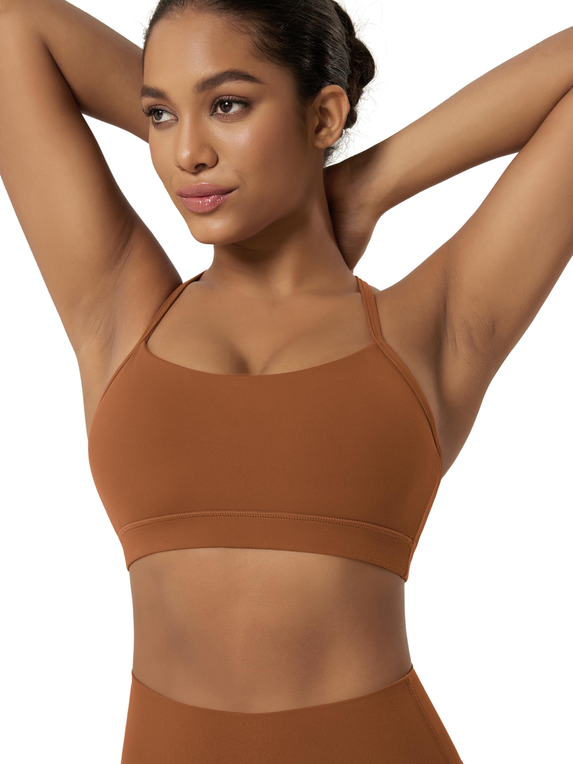 ODODOS Cloud Feeling Y Racerback Sports Bra for Women Wirefree Padded Strappy Yoga Bra