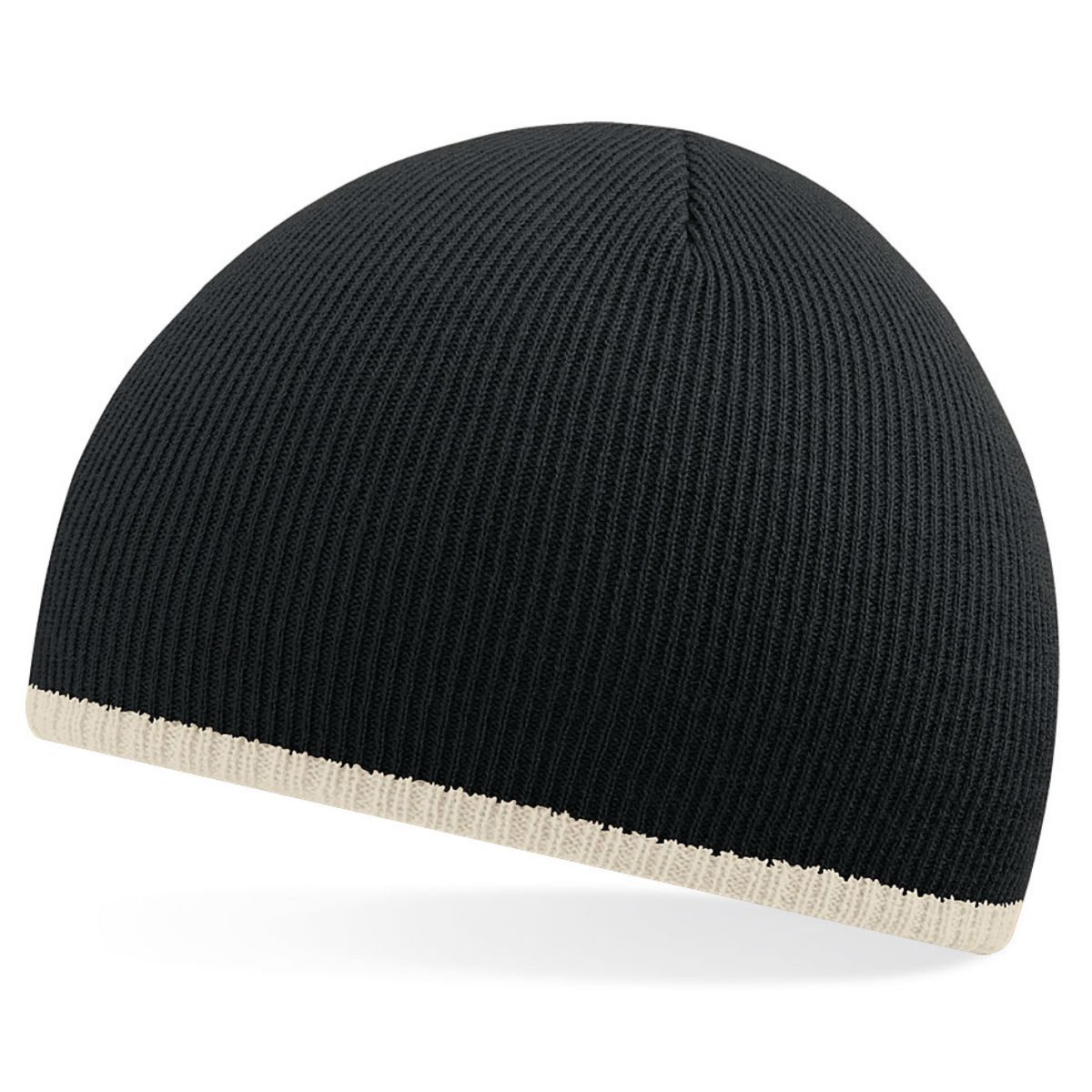 Beechfield 2 tone beanie knitted hat in Black / stone